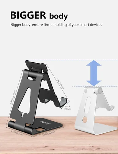 Vista 4 de Aoviho Soporte plegable para teléfono celular para escritorio, soporte ajustable para oficina, videollamadas y transmisión, base de teléfono de Negro