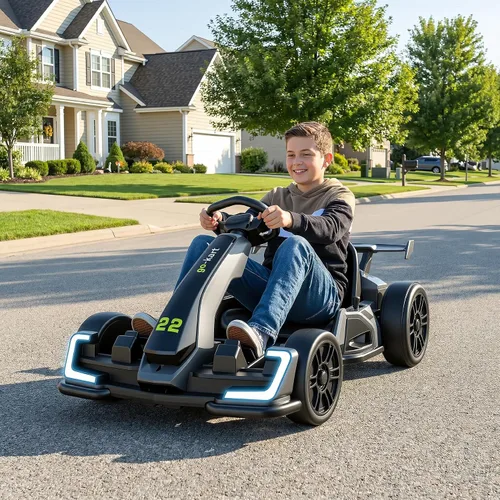 Vista 7 de Hikole Go Kart - Carrito eléctrico de 24 V para niños de 6 a 12 a 14 años Negro