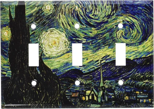 Vista 10 de Art Plates - Van Gogh: Placa decorativa de pared de metal de noche estrellada - Combo de doble banda - Decora - Palanca - (fabricado en EE. UU.)
