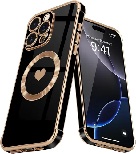 Vista 43 de Funda magnética para iPhone 13, para mujeres y niñas, chapado de lujo, lindo corazón de amor, cubierta trasera suave, protección completa de lente