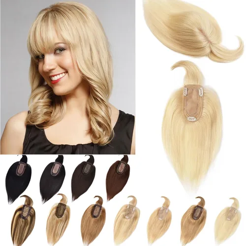 Vista 26 de Toppers de cabello humano real para mujeres con cabello delgado, 6 pulgadas, marrón oscuro