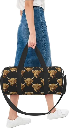 Vista 5 de Large Duffle Bag for Travel - Retro Realistic Cow Print Gym Bag for Women Men, Travel Foldable Bags for Women Men with Zippered Multiple Pockets