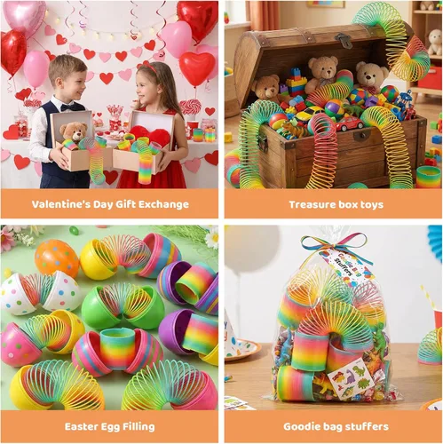 Vista 4 de JOHOUSE Rainbow Magic Spring Party Favores para niños, 12 piezas de plástico colorido de primavera juguete caja del tesoro juguetes de masa de juego