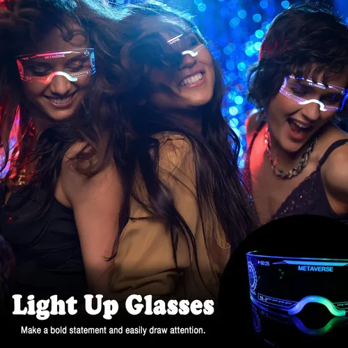 Vista 2 de Oybete Gafas de fiesta LED iluminadas, gafas de visera LED para niños y adultos, gafas luminosas electrónicas futuristas, 7 colores, 4 modos