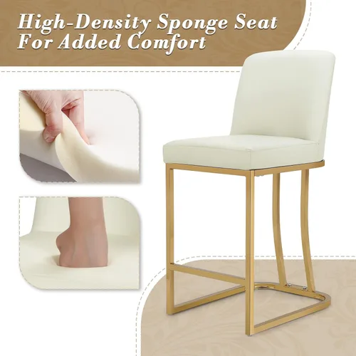 Vista 5 de Athena Collection Juego de 2 taburetes de bar tapizados de cuero de 23.5 pulgadas con respaldo y patas de metal, sillas de bar modernas para isla