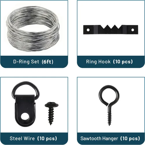 Vista 4 de Mr. Pen - Kit negro para colgar cuadros de 220 piezas, clavos, ganchos y herrajes