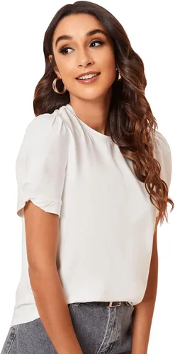 Vista 4 de SweatyRocks Camiseta de verano de manga corta abombada para mujer, cuello redondo