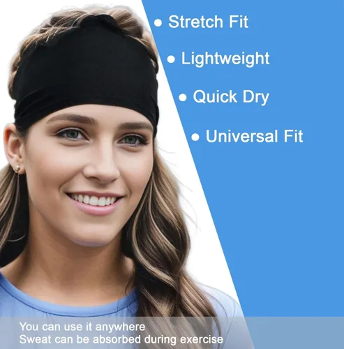 Vista 2 de Diadema negra de entrenamiento para mujer con agarre de silicona (paquete de 5) banda de sudor antideslizante para correr, ejercicio, gimnasio, yoga