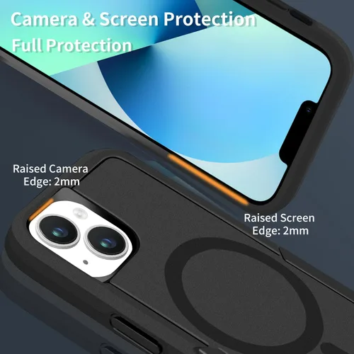Vista 3 de Funda magnética para iPhone 13, color negro, compatible con MagSafe, protección resistente, a prueba de golpes, a prueba de caídas, de doble capa