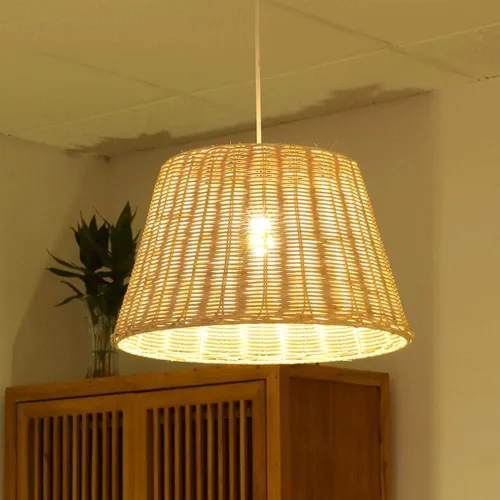 Vista 6 de Lámpara colgante de arte de ratán hecha a mano, lámpara de techo/lámpara de cocina E27, base tejida de mimbre de bambú, lámpara colgante