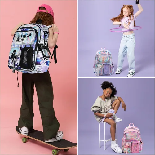 Vista 2 de Robhomily Mochila de 17 pulgadas para niñas con múltiples bolsillos, Hacer Magic-pink, Mochila escolar para niñas