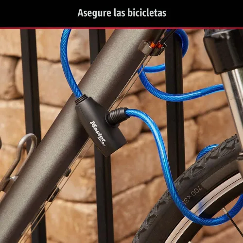 Vista 3 de Master Lock Cables para candado de bicicleta con llave, azul, verde y rojo, paquete de 3 cerraduras de cable de bicicleta con llave, 6 pies