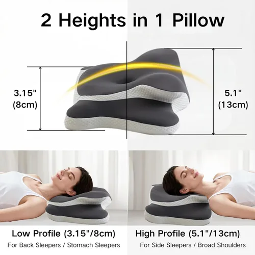 Vista 2 de Almohada cervical cervical, almohada ergonómica de espuma viscoelástica transpirable, almohadas cervicales para cuello para dormir de lado y espalda