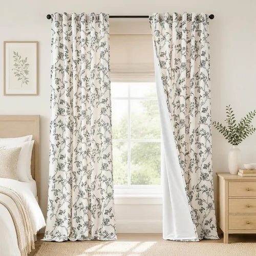 Vista 23 de Lazzzy Cortinas de lino floral verde con bolsillo para barra de granja, 50 Charlotte Verde