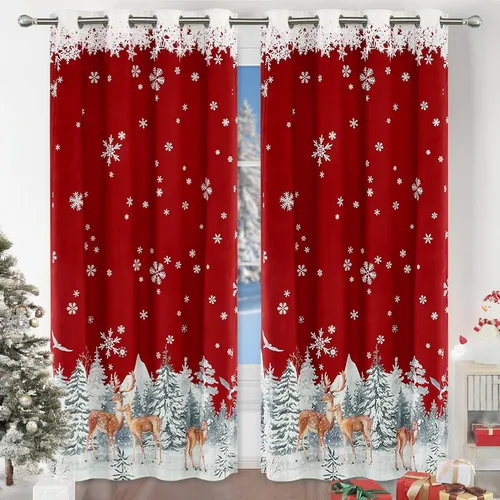 Vista 16 de CAROMIO, cortinas de Navidad para sala de estar, juego de 2 paneles, cortinas largas de terciopelo de 63 pulgadas, cortinas decorativas con copos