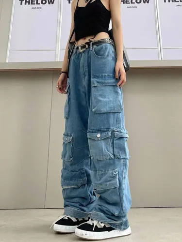 Vista 3 de Pantalones cargo holgados para mujer, ropa Y2K, multibolsillos, ajuste relajado, ropa de hadas Grunge, ropa Alt Emo Streetwear