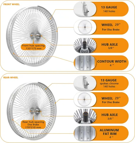 Vista 6 de Tracer WH-TR9529140 29" x4.0 Polish Rims Wheel Set Front & Rear for Single Speed, Coaster Brake/Disc Brake Option