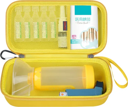 Vista 8 de Elonbo Estuche de transporte para inhalador de asma, espaciador de inhalador para niños y adultos, máscaras, soporte para inhalador, bolsa Negro