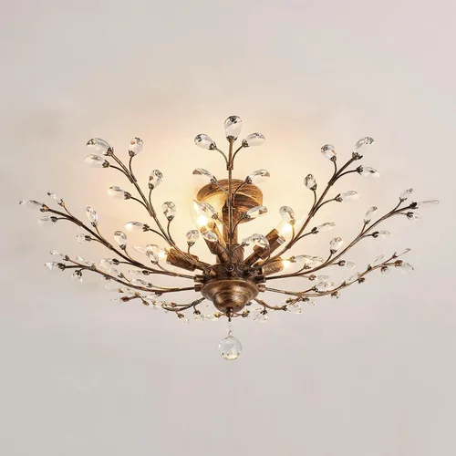 Vista 13 de CVKASH Candelabro de Cristal de Rama de 3 Luces Pequeño Montaje al Ras Colgante Vintage Iluminación Colgante Estilo Granja Accesorio de Luz