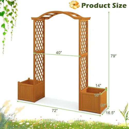 Vista 7 de Giantex Pérgola de Jardín con Maceta, Arco de Plantador de Madera con Enrejado, Arco Exterior para Plantas Trepadoras, Vegetales, Hierbas, Blanco