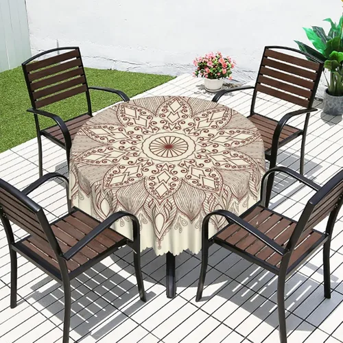 Vista 6 de Mantel redondo de mandala marrón – para comedor, cocina, decoración del hogar, cena de vacaciones, mantel lavable, a prueba de derrames, lavable