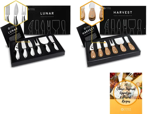 Vista 9 de Lunar - Juego de cuchillos de queso de 6 piezas, colección de cuchillos de queso de acero inoxidable de alta calidad, accesorios para tabla