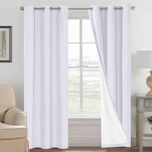 Vista 56 de H.VERSAILTEX Cortinas 100% opacas con aislamiento térmico, texturizadas, de lino, con bloqueo completo de calor y luz, para sala de estar y Negro