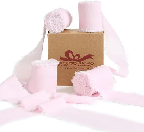 Vista 38 de Pretty Jolly Cinta de gasa beige para envolver regalos, 3 rollos de 2 pulgadas x 7 yardas, cinta de tela de seda hecha a mano con flecos para ramo