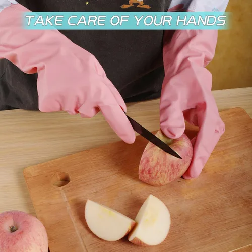 Vista 4 de XJMWXHFC 3 piezas de guantes reutilizables para lavar platos, guantes impermeables de manga larga antideslizantes para el hogar con forro de algodón