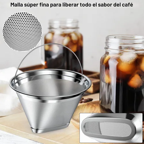 Vista 3 de Filtro de café reutilizable de acero inoxidable compatible con la cafetera Ninja, 4 filtros de café de cono Filtro de café de cesta, Filtros de café