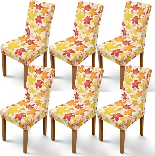 Vista 45 de Rnyleeg Juego de 1 fundas para sillas de comedor de otoño, diseño de hojas, para sala de estar, sin brazos, funda elástica para silla de cóctel