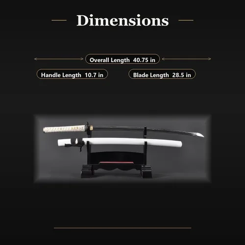 Vista 6 de HMS Samurai Katana Sword, Practical, Hand Forged, 1045 Carbon Steel, Heat Tempered/Clay Tempered, Full Tang, Sharp, Scabbard Blanco-dragón-951A