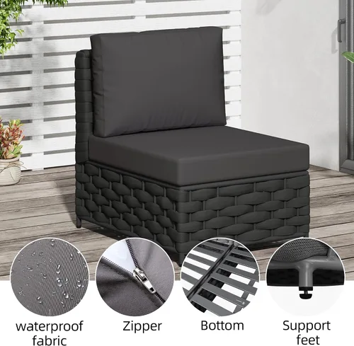 Vista 4 de TWT Sofá individual modular para exteriores con cojín grueso, gris oscuro Cuerda Textilene Gris Oscuro W/Cojín Gris Oscuro