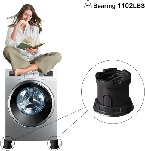 Vista 9 de 4 piezas de almohadillas antivibración para lavadora, altura ajustable detiene el movimiento de la lavadora y secadora, previene el ruido