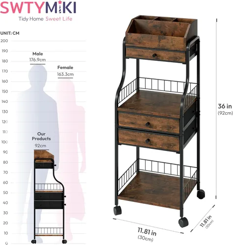 Vista 2 de SWTYMIKI Carrito organizador de maquillaje rodante, almacenamiento para el cuidado de la piel con cajones no tejidos, organizador de tocador
