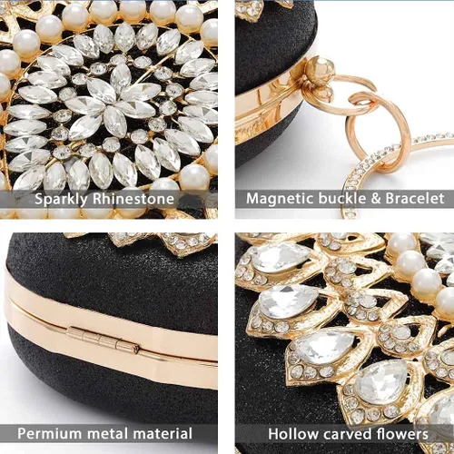 Vista 4 de Yokawe - Bolso de mano con diamantes de imitación para mujer, con purpurina y cristal