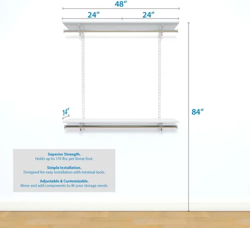 Vista 2 de Organized Living freedomRail - Kit organizador de armario ajustable, 48 a 52 pulgadas, pera chocolate