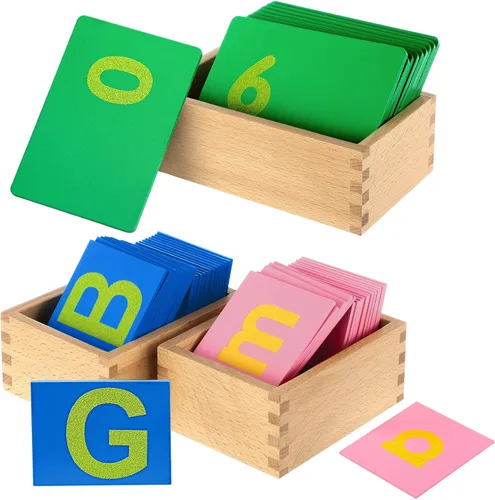 Vista 8 de Henoyso 3 juegos de letras de papel de lija con cajas inferiores y mayúsculas, papel de lija sensorial, letras táctiles del alfabeto para Brillante