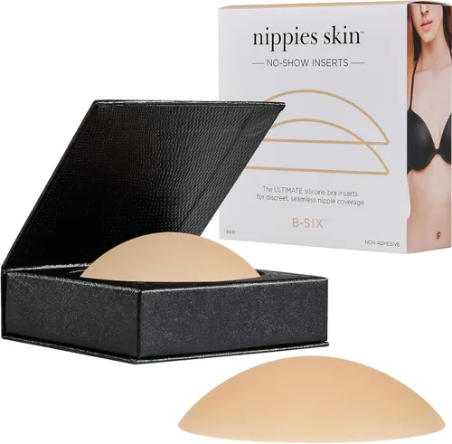 Vista 3 de NIPPIES Fundas de pezón con forro de brasier no adhesivo para mujer, insertos reutilizables de silicona no se muestran con caja de viaje