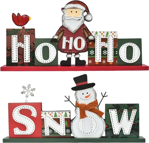 Vista 9 de Decoración de mesa de Navidad de madera, letrero decorativo de muñeco de nieve de madera, centros de mesa de Navidad, decoración de vacaciones