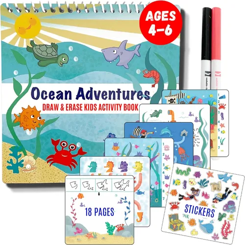 Vista 14 de Totebook Libro de Actividades Educativas de Viaje para Niños con Marcadores Lavables - Actividades de Auto y Avión, Juguetes Educativos para Niños