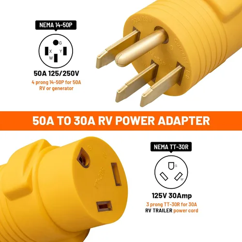 Vista 2 de MECMO Adaptador de 50 Amp a 30 Amp para RV, Conector Adaptador de Enchufe RV de NEMA 14-50P a NEMA TT-30R, Enchufe Macho de 50A a Hembra de 30A