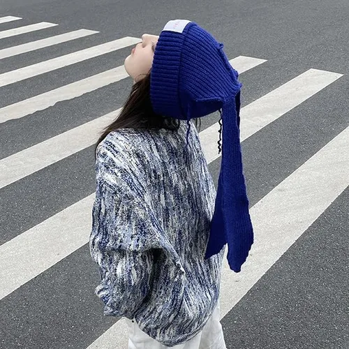 Vista 5 de Bonitos gorros para mujer, gorros para mujer, accesorios Y2K, gorros kawaii de ganchillo para mujer, orejas de conejo