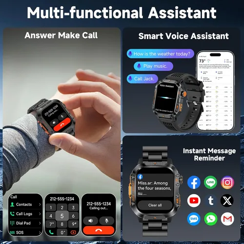 Vista 7 de Reloj inteligente GPS para hombre (respuesta/hacer llamadas), relojes inteligentes militares resistentes de 2.01 pulgadas para Android iPhone