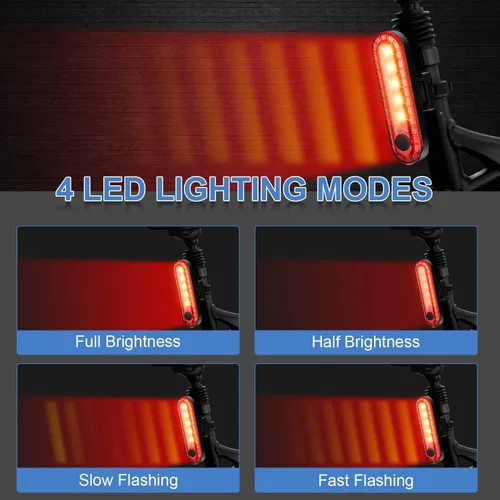 Vista 3 de Luz trasera para bicicleta, 5 LED, luz trasera recargable, luz trasera de bicicleta, intermitentes de seguridad parpadeantes, 4 modos (juego A)
