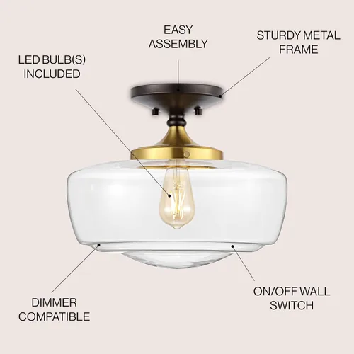 Vista 3 de JONATHAN Y Marfa 14" Clear Semi Flush Mount, Oil Rubbed Bronze/Brass Gold