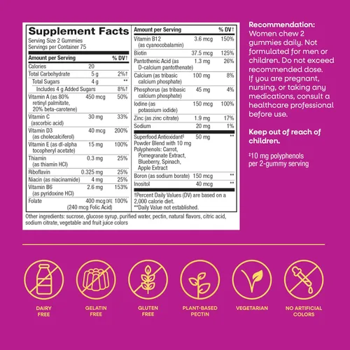 Vista 6 de Nature's Way ¡Alive! Gomitas multivitamínicas para mujer, vitaminas A, C