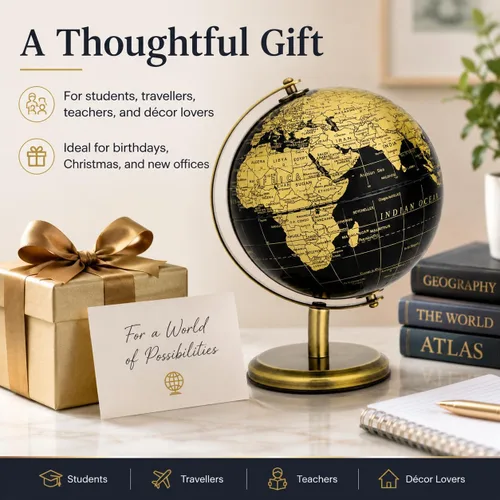 Vista 7 de Exerz 5,5 pulgadas mini globo mundial negro oro inglés mapa bronce soporte