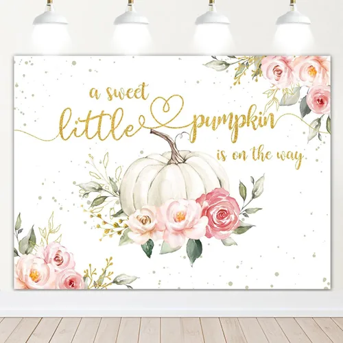 Vista 8 de Avezano Fondo de calabaza para baby shower de 7 x 5 pies para niñas, decoración floral rosa para baby shower, decoración de baby shower con texto
