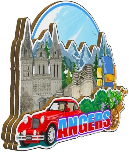 Vista 2 de Angers Pays de la Loire - Imán de Francia para nevera de madera 3D, monumentos de viaje, coleccionables, recuerdos, decoración hecha a mano -3947